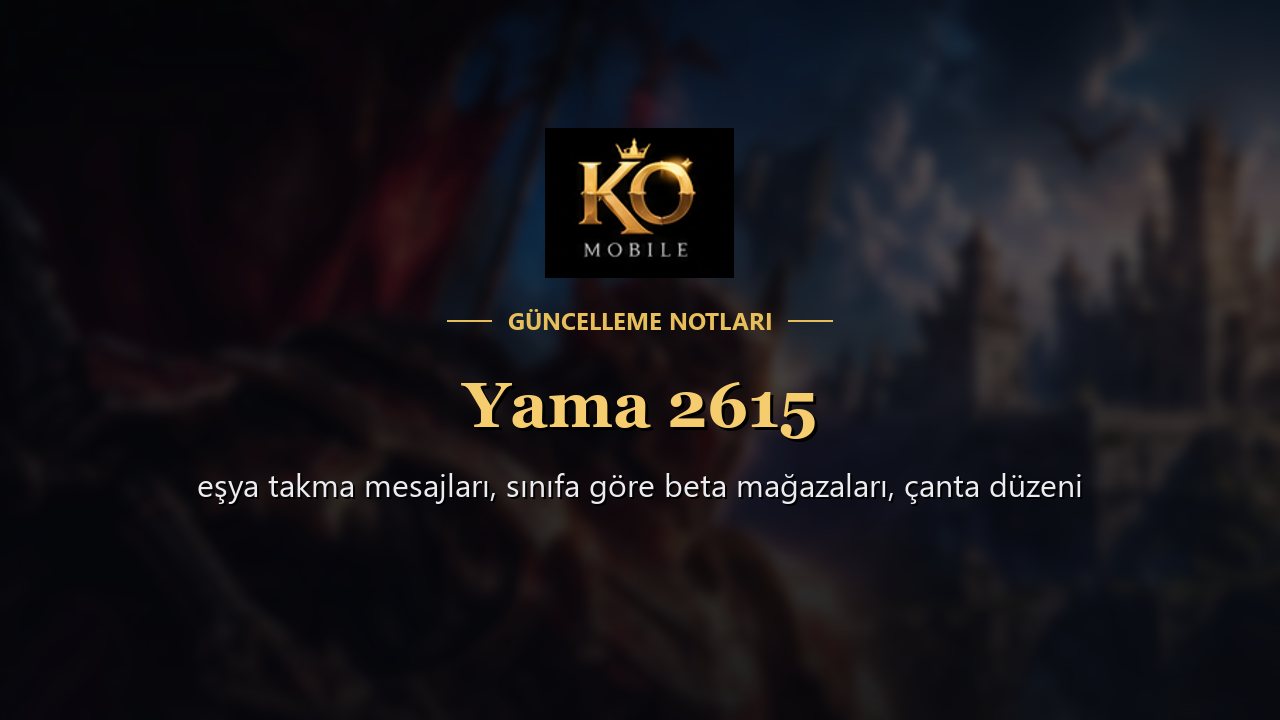 Yama 2615: eşya takma mesajları, sınıfa göre beta mağazaları, çanta düzeni